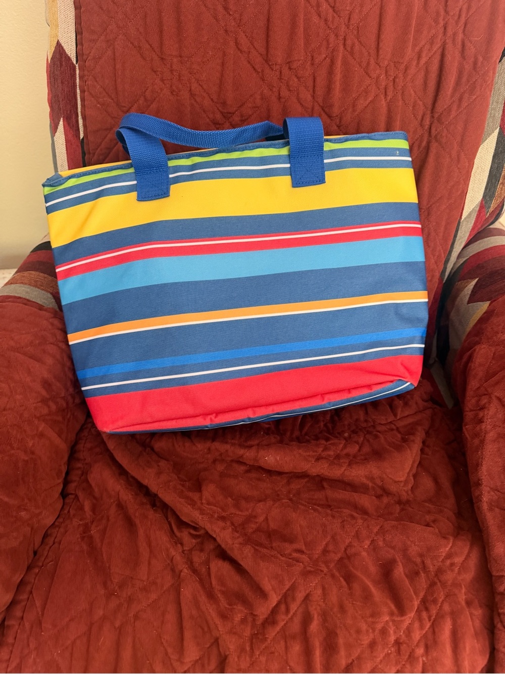Striped Multicolor Tote Bag - Blue/Yellow/Red - Picture 2 of 4
